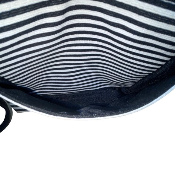 Fossil Women’s Brown Leather Black & White Striped Canvas Crossbody Bag - Picture 11 of 16